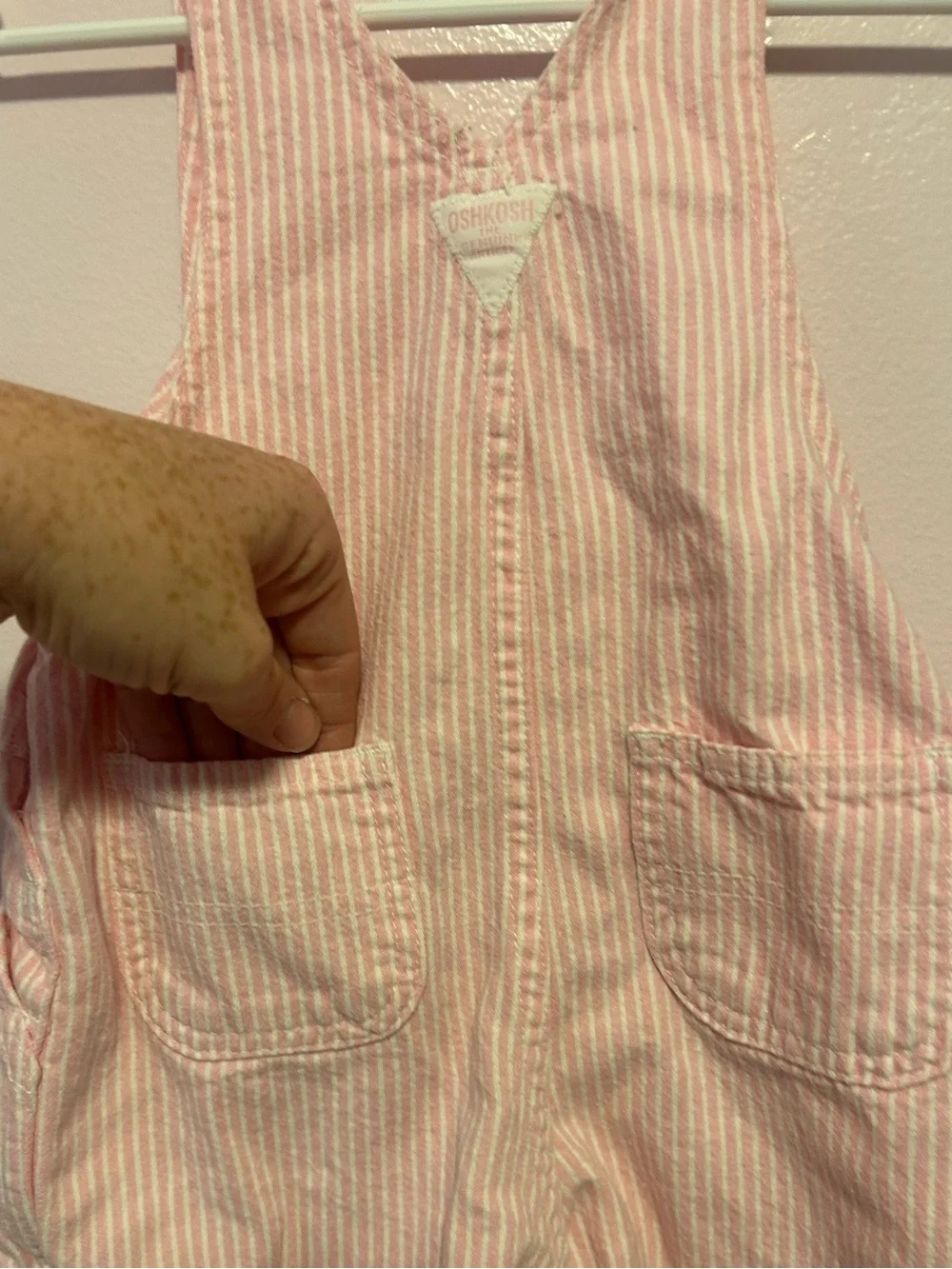 Vintage OshKosh B'gosh Light Pink Striped Girls Shortalls Sz 18 Mo